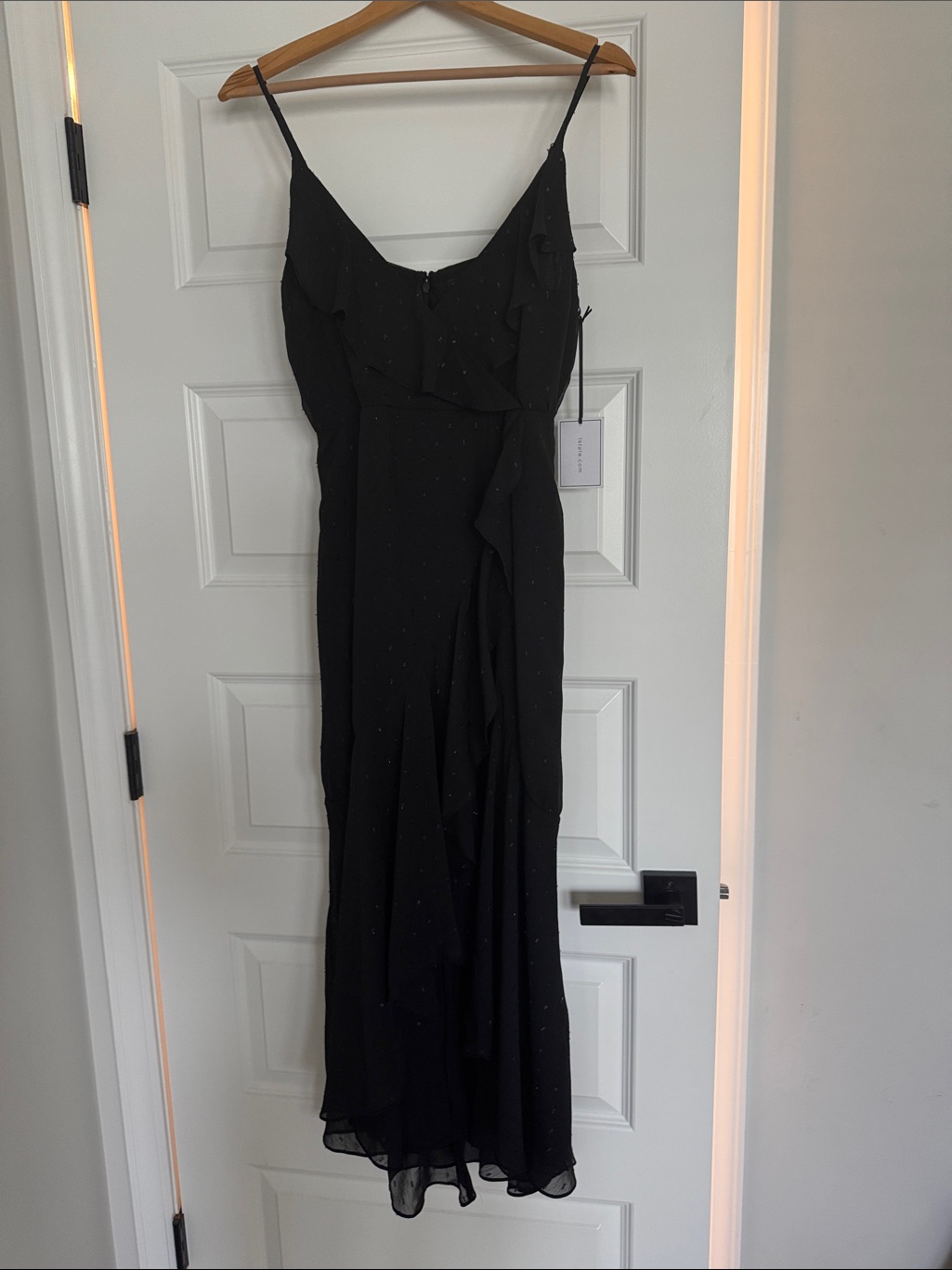 1.State Black Ruffle-Trim Maxi Slip Dress Size Small